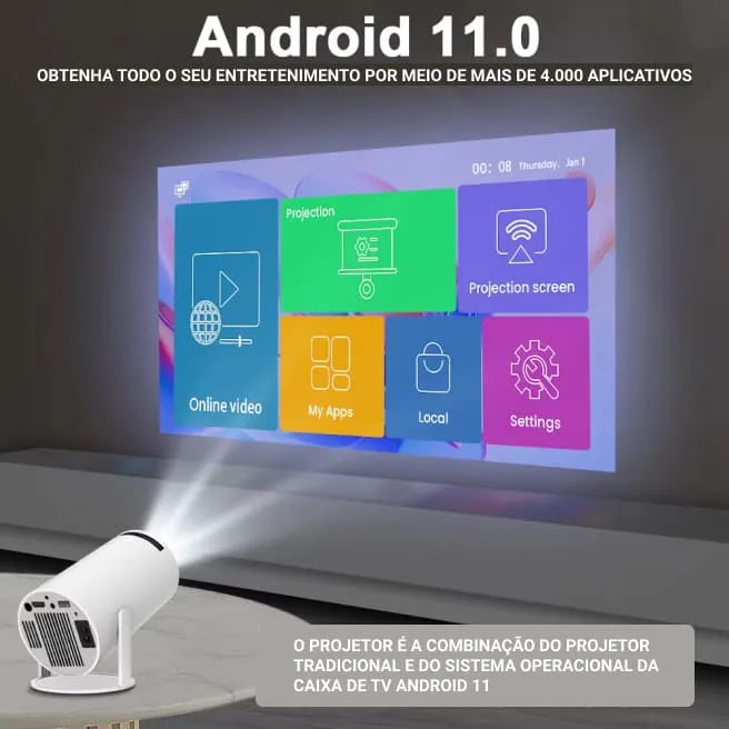 Projetor 4K Portátil HY300 Pro Android - Cinema em Casa e Ao Ar Livre com Alta Definição
