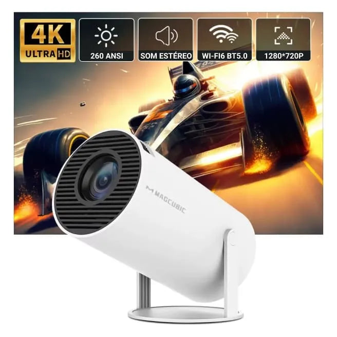 Projetor 4K Portátil HY300 Pro Android - Cinema em Casa e Ao Ar Livre com Alta Definição