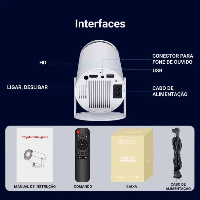 Projetor 4K Portátil HY300 Pro Android - Cinema em Casa e Ao Ar Livre com Alta Definição